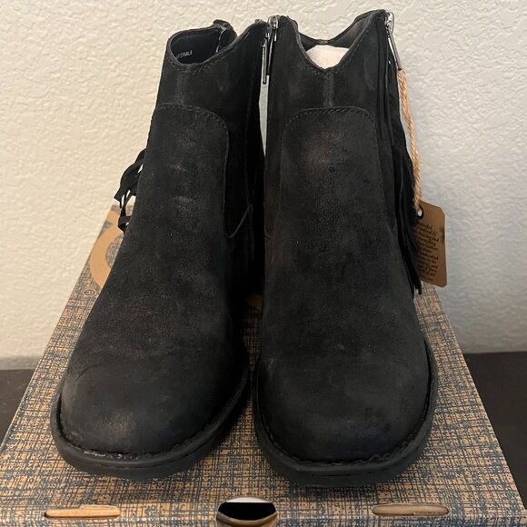 Born Women's Size 10 M Kenia Fringed Booties Boots Black Suede Leather - Picture 4 of 9